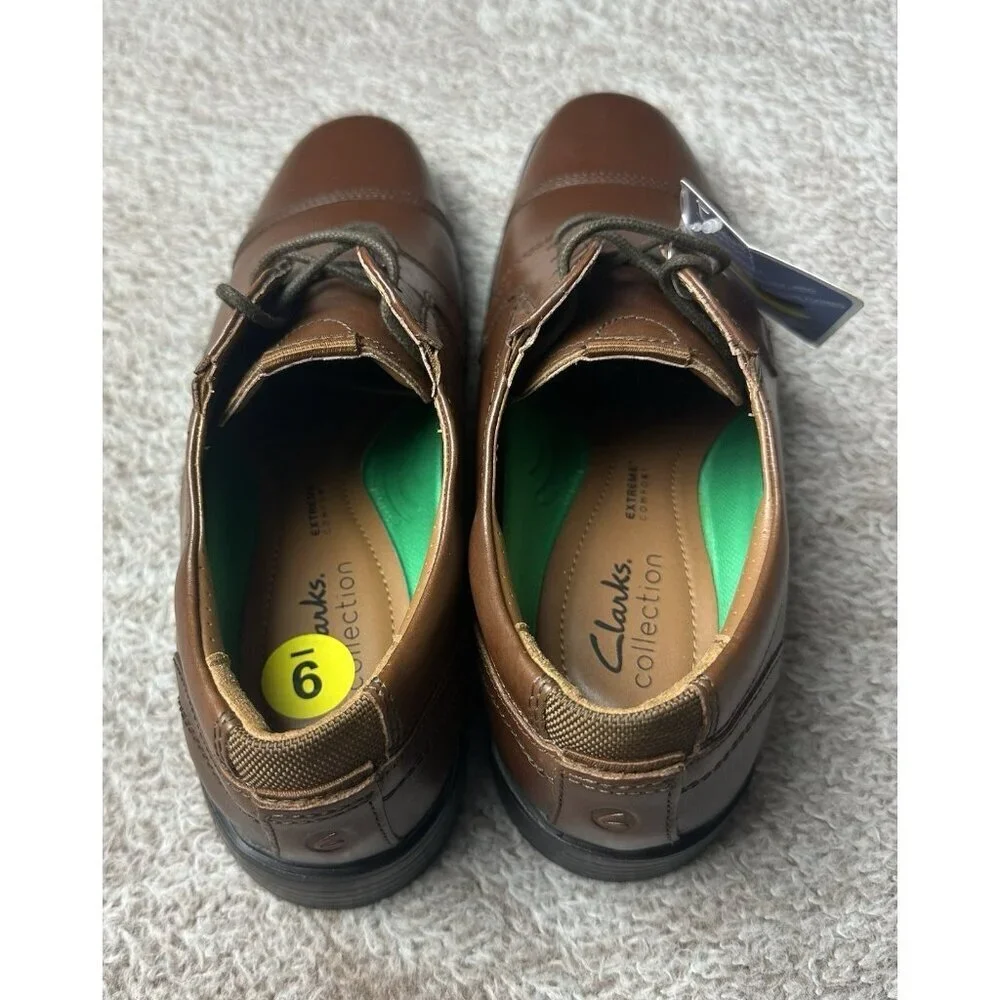 Clarks Cap Toe Oxford Lite Brown Leather Dress Shoes Men’s Size 9 M